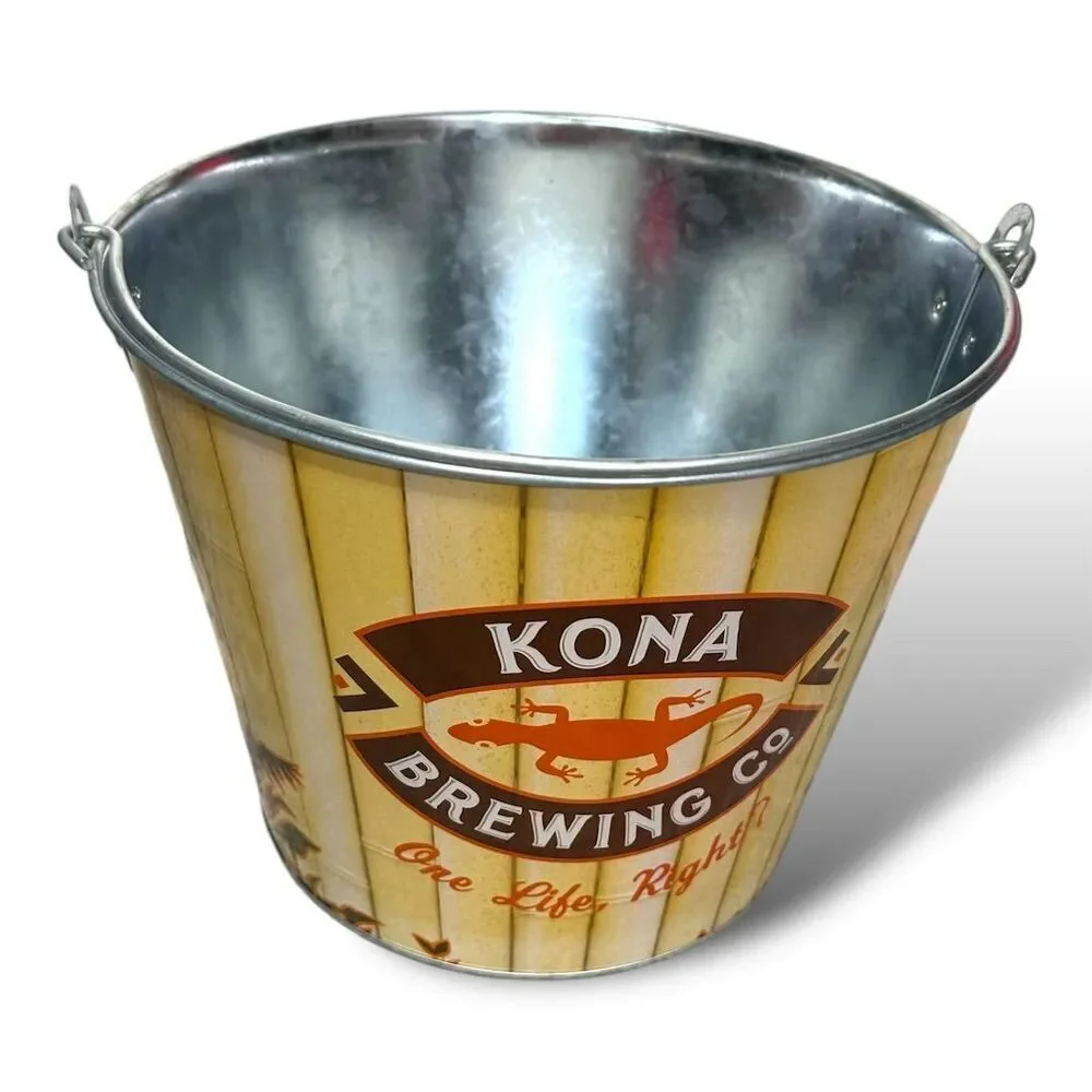 Kona Brewing Yellow Metal Beer Ice Bucket Collectible Barware Hawaiian